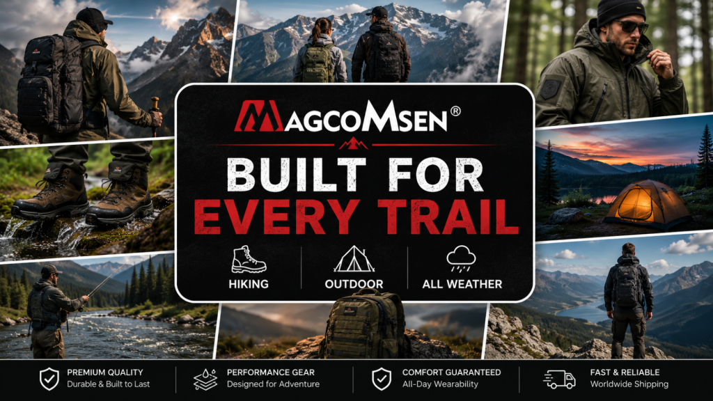 MAGCOMSEN outdoor apparel and adventure gear for hiking, camping, fishing and all-weather exploration with exclusive Save Perks savings.