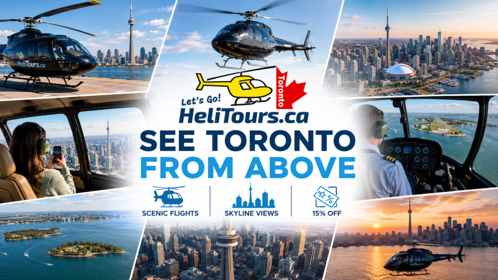 Toronto Heli Tours helicopter sightseeing experience over the Toronto skyline with exclusive 15% member savings from Save Perks.